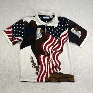 Royale Air Mens L Patriotic Eagle American Flag Polo All Over Print AOP USA